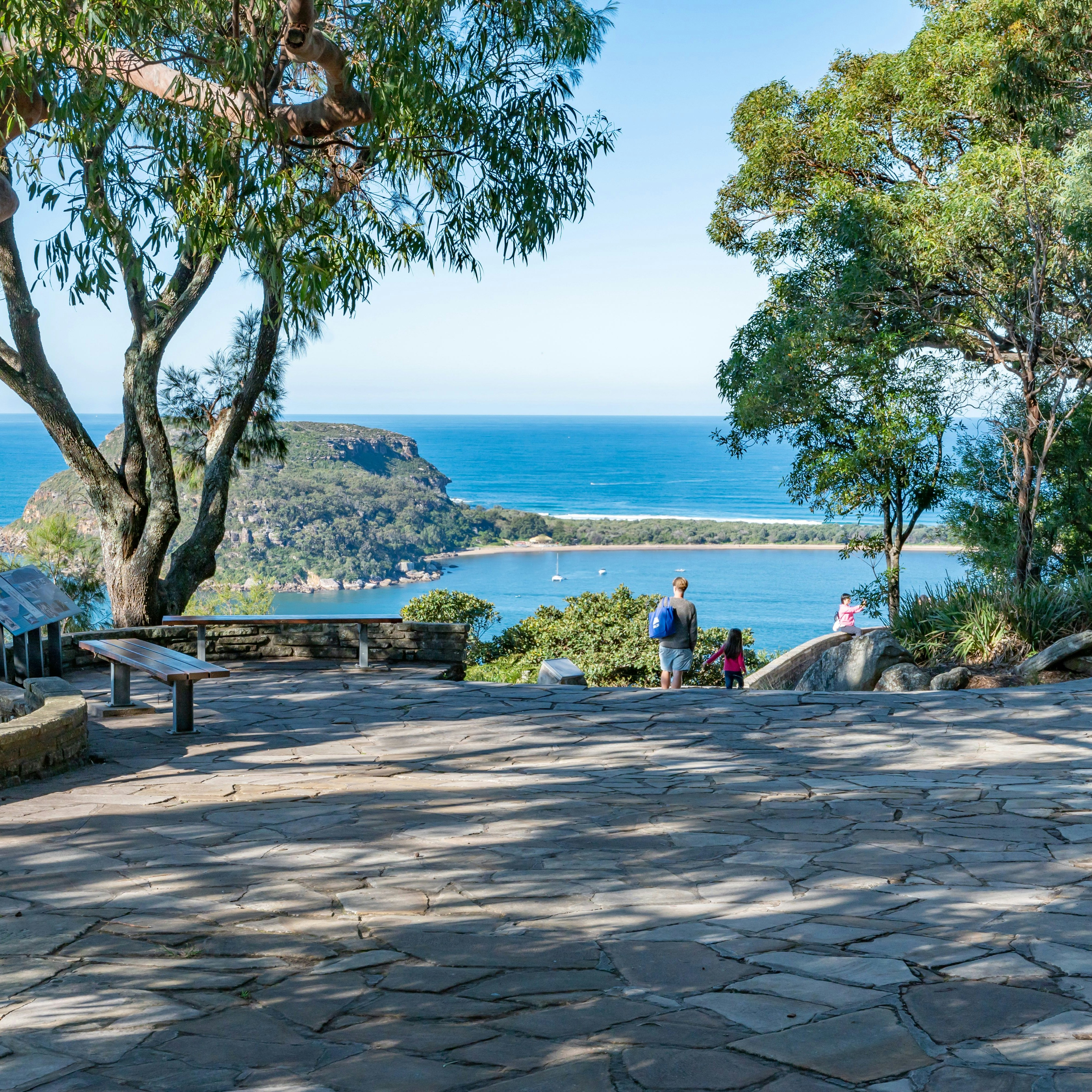 Beautiful Area with stone pavement at West Head Lookout Point and Barrenjoey Head background Blur - stock photo
Sydney NSW Australia - June 5th 2020 - Ku-ring-gai Chase National Park on a sunny winter afternoon